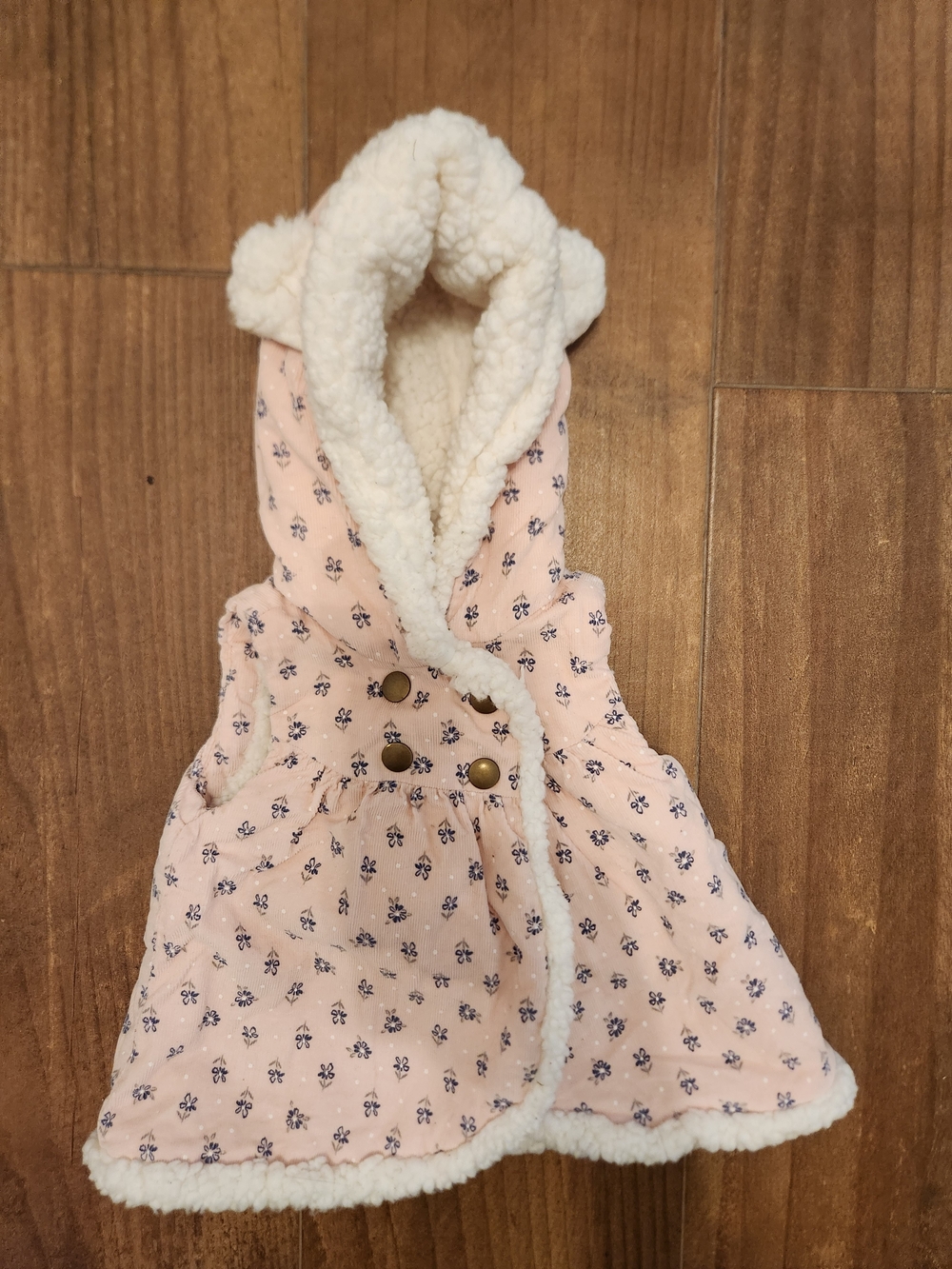 Aspen Kids pink floral print corduroy hooded baby vest faux fur size 6-9 months